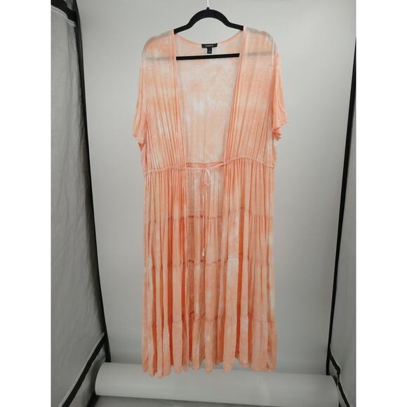 Torrid Kimono 2X Tie Dye Clip Dot Tiered Tie Front Short Sleeve Cover Up Peach - Picture 5 of 13